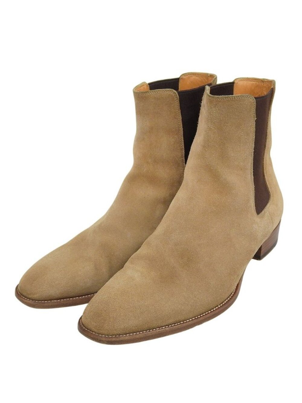 Saint Laurent Paris Suede Side Gore Boots Beige